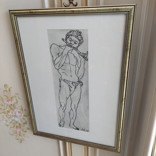 Quadro Litografia Corrado Cagli "giovane Col Flauto" Cm44x60