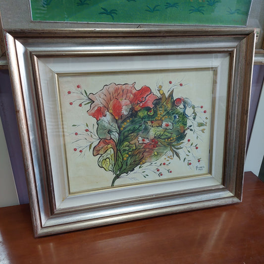 Quadro Astratto Fiori Firmato Franca Cm59x49