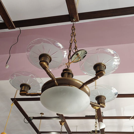 Lampadario Ottone Vetro Stile Liberty 6/luci
