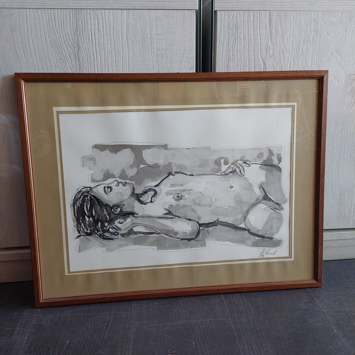 Quadro Nudo Di Donna Distesa Firmato F.scurti Cm48,5x61,5