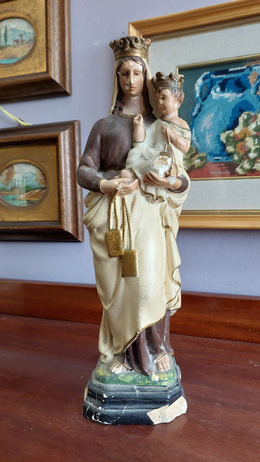 Statua Gesso* Antica Madonna Del Carmine H35