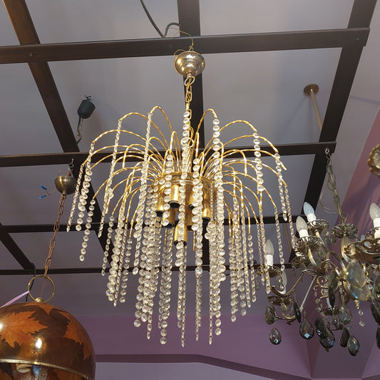 Lampadario "pioggia" Met. Dorato/brindoli Cristallo 7/l