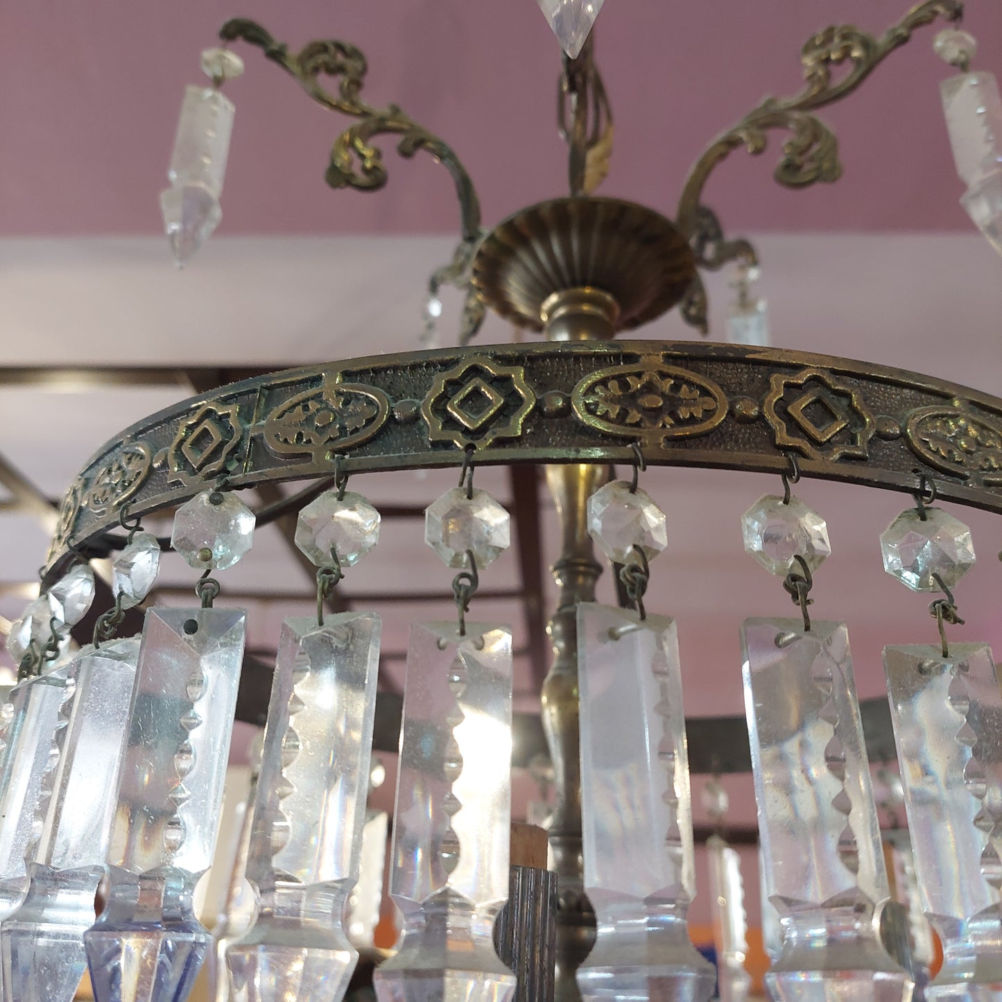 Lampadario Ottone/gocce Cristallo 3/l