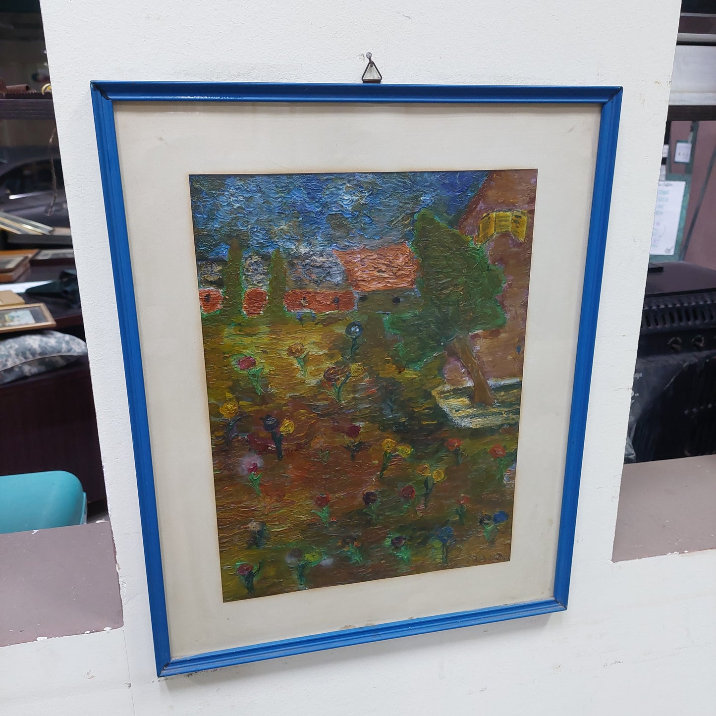 Q/ Olio Su Tela Prato Fiorito Firmato Maio Cm42x52