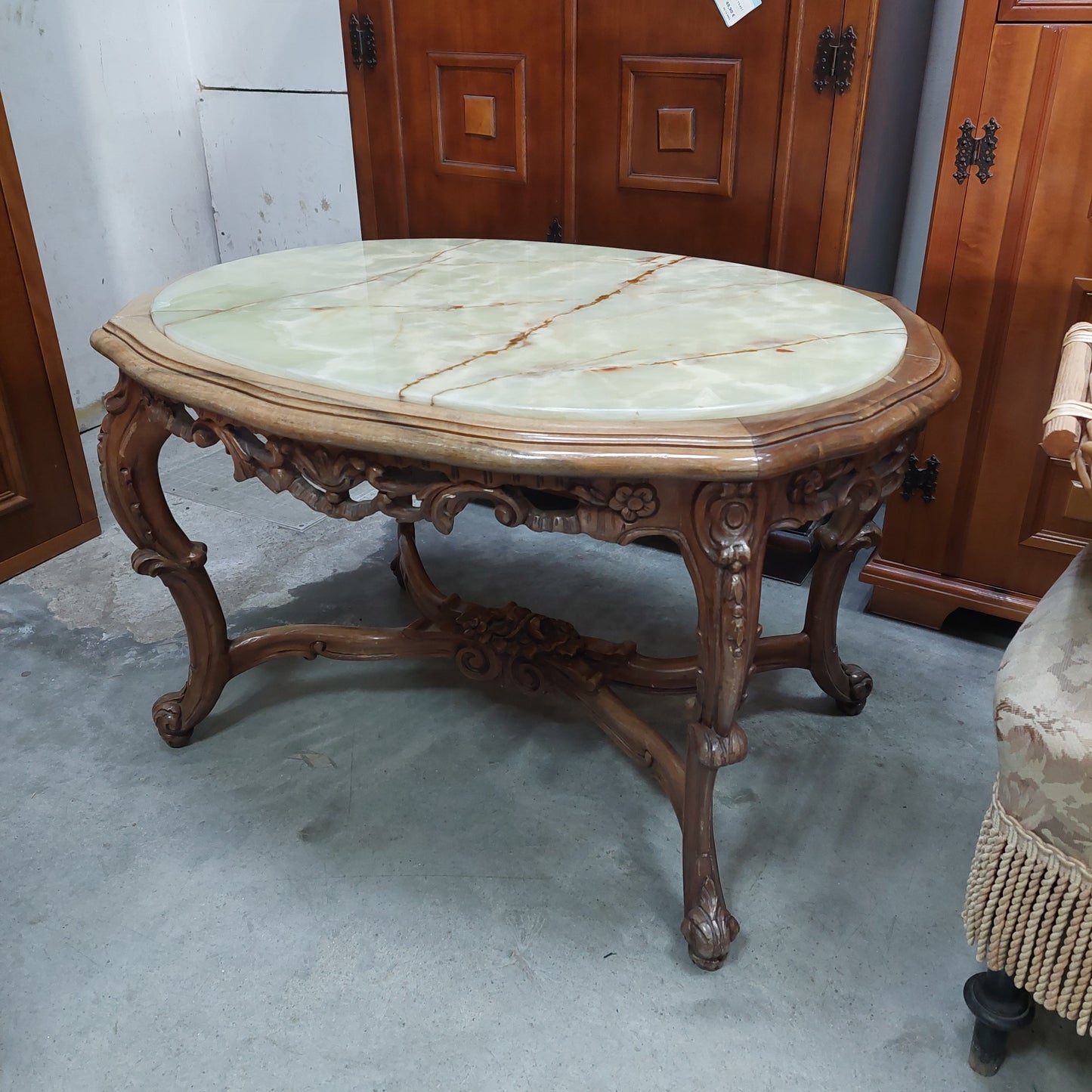 Tavolino Legno* / Marmo Stile Barocco Cm84x62x50h