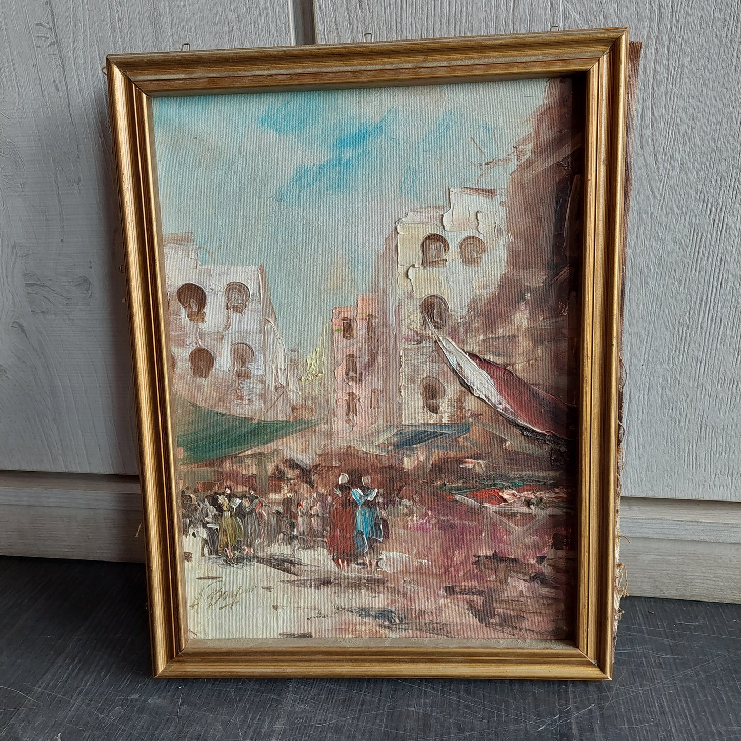 Quadro* Olio Su Tela Mercato Di A.borzoni Cm33x43