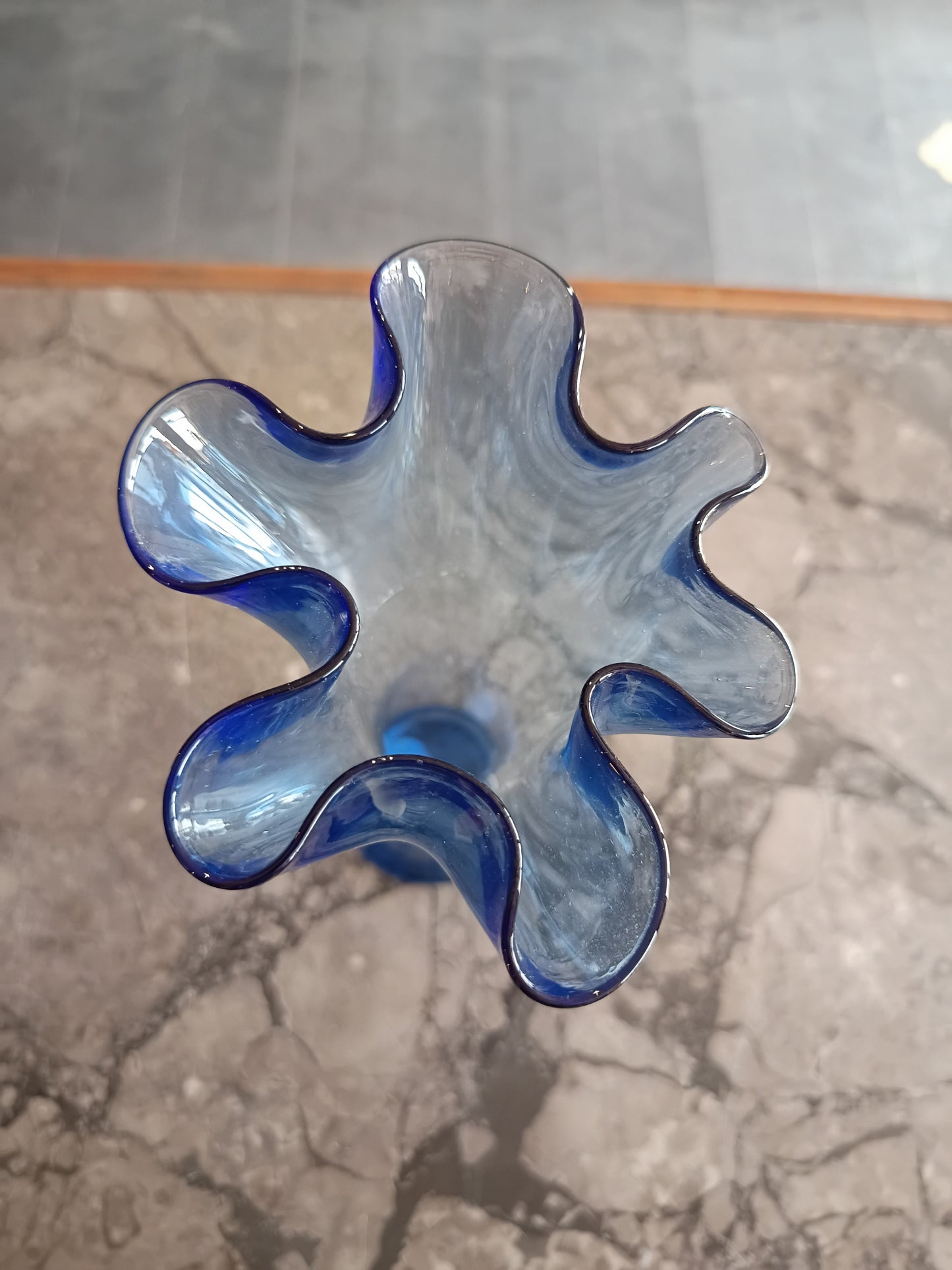 Vaso Vetro Riciclato Blu Stile Murano D11x25,5h