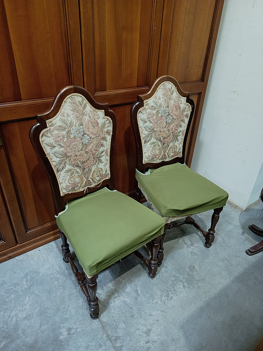Coppia Sedie * Legno Imb. Fiori In Stile
