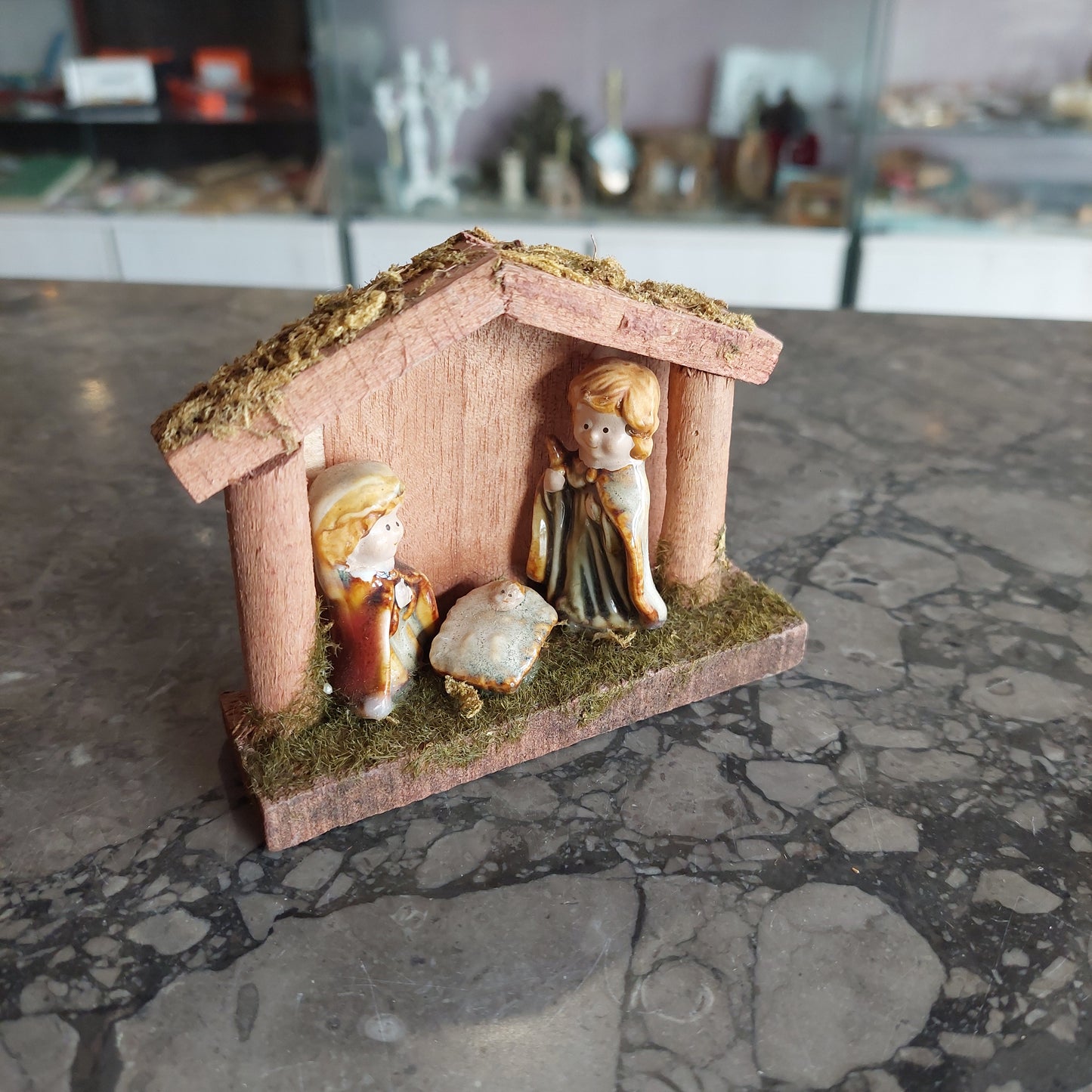 Mini Capanna Presepe Legno E Ceramica