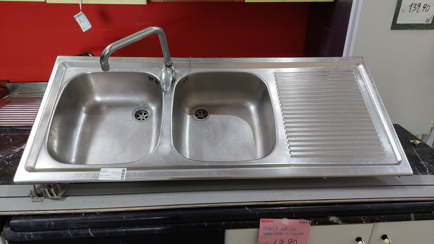 Lavello Acciaio Inox 2 Vasche Con Gocciolatoio Cm116x50