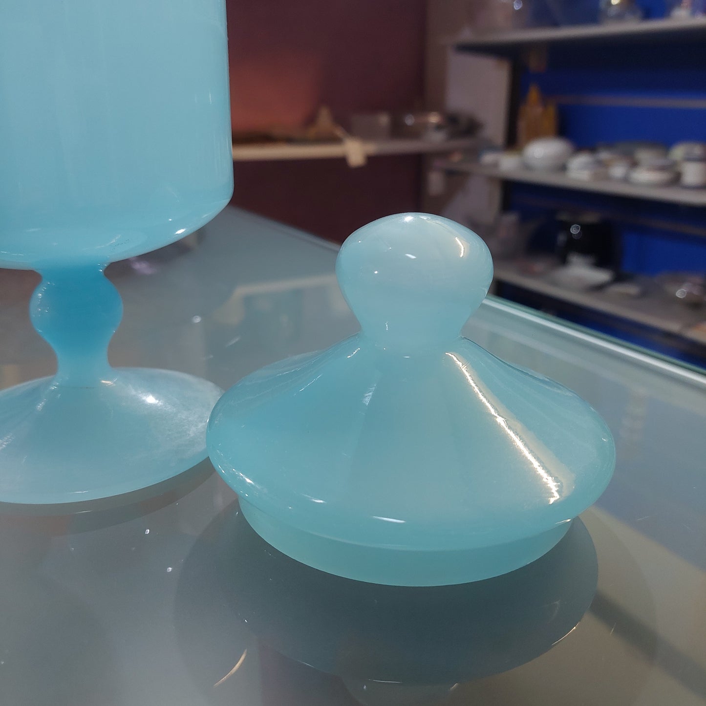 Potiche Vetro Opalino Azzurro Anni '30 H27