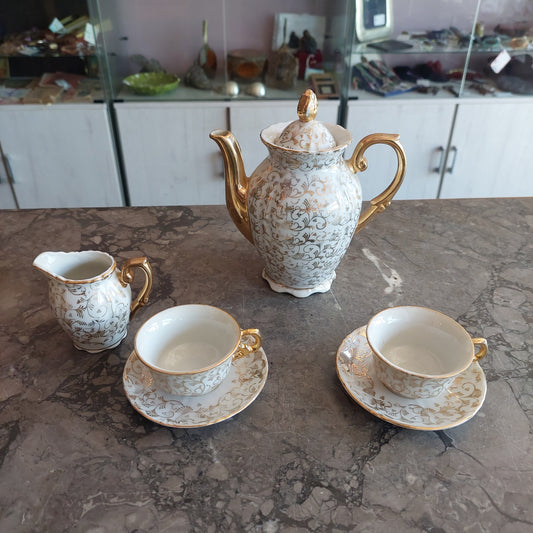 Set/4 Caffè Porcellana * Bavaria Oro 2 Tazzine + Caffettiera E Brick
