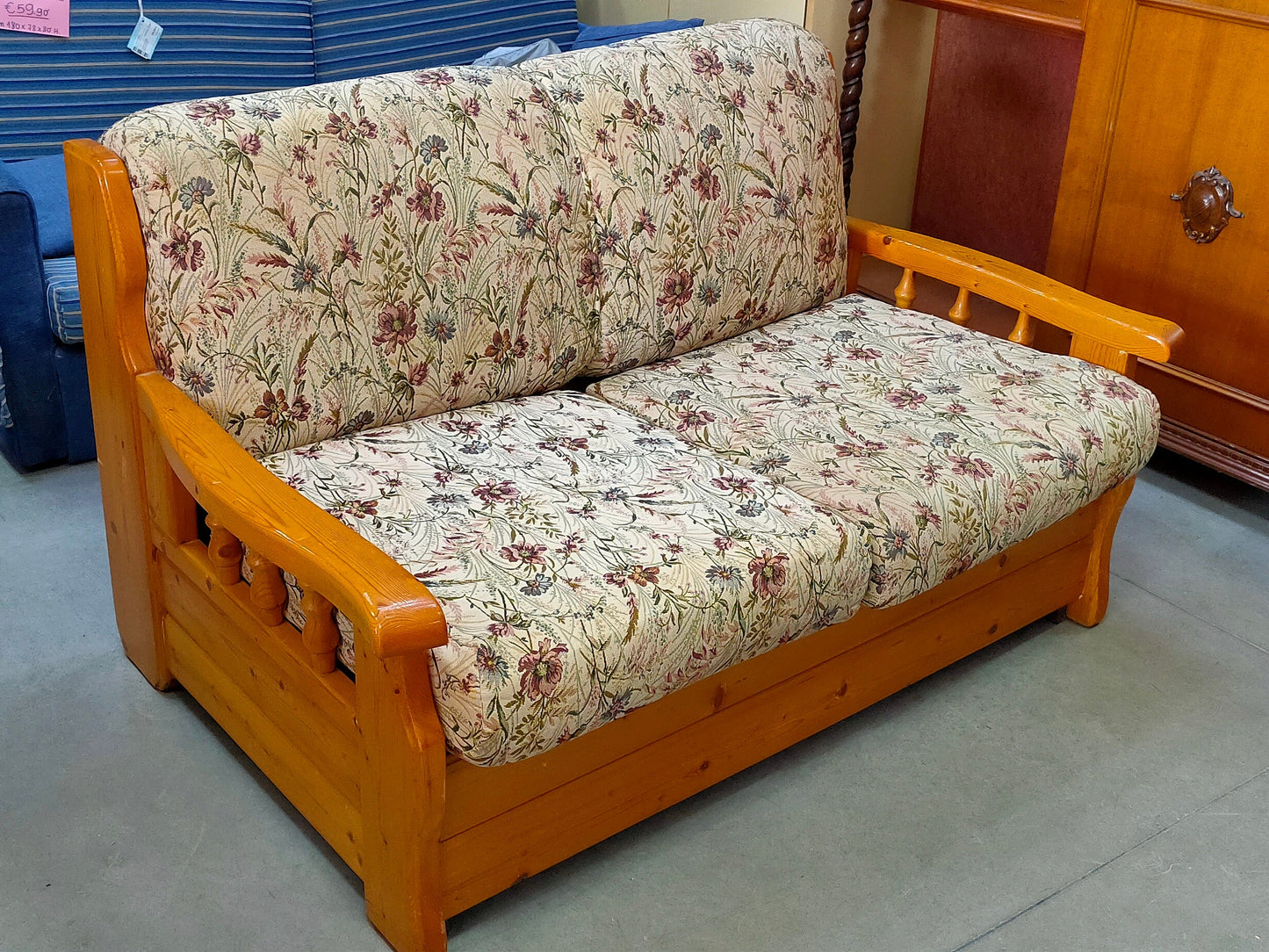 Divano Letto Legno Tessuto Fiori St. Country