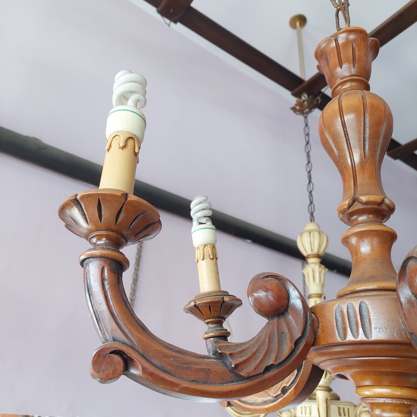 Lampadario Legno Intagliato 5/l
