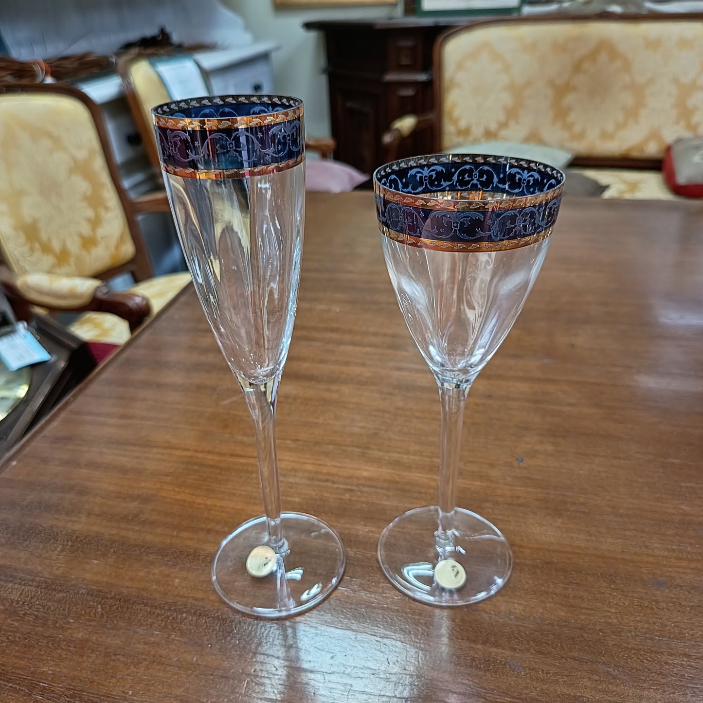 Servizio 131 Pz Piatti, Caffè, The Porcellana E Calici Cristallo Blu/oro
