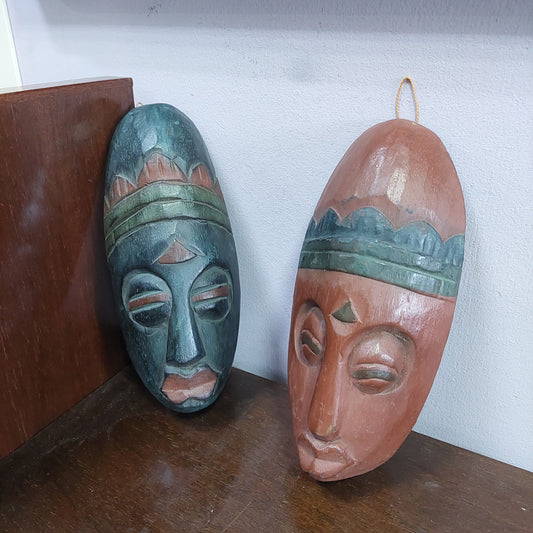 Set/2 Maschere Etniche In Legno
