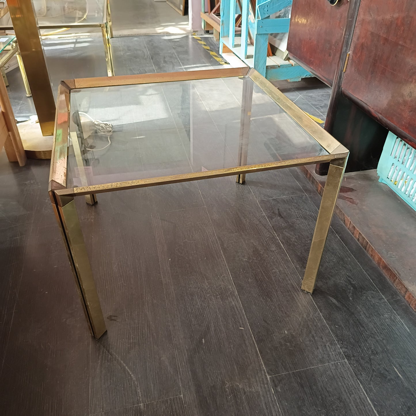 Tavolino * Metallo Dorato/vetro Anni 70 Cm60x60x44h