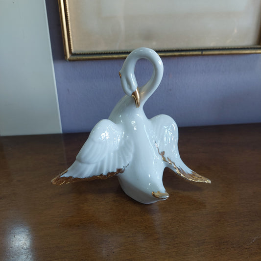 Statuina Cigno Porcellana Pate De Limoges
