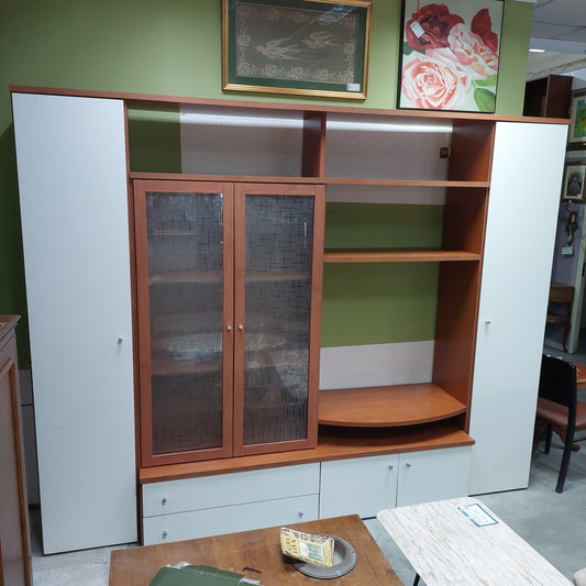 Parete Attrezzata Bicolore Ciliegio/panna Cm270x51x215h