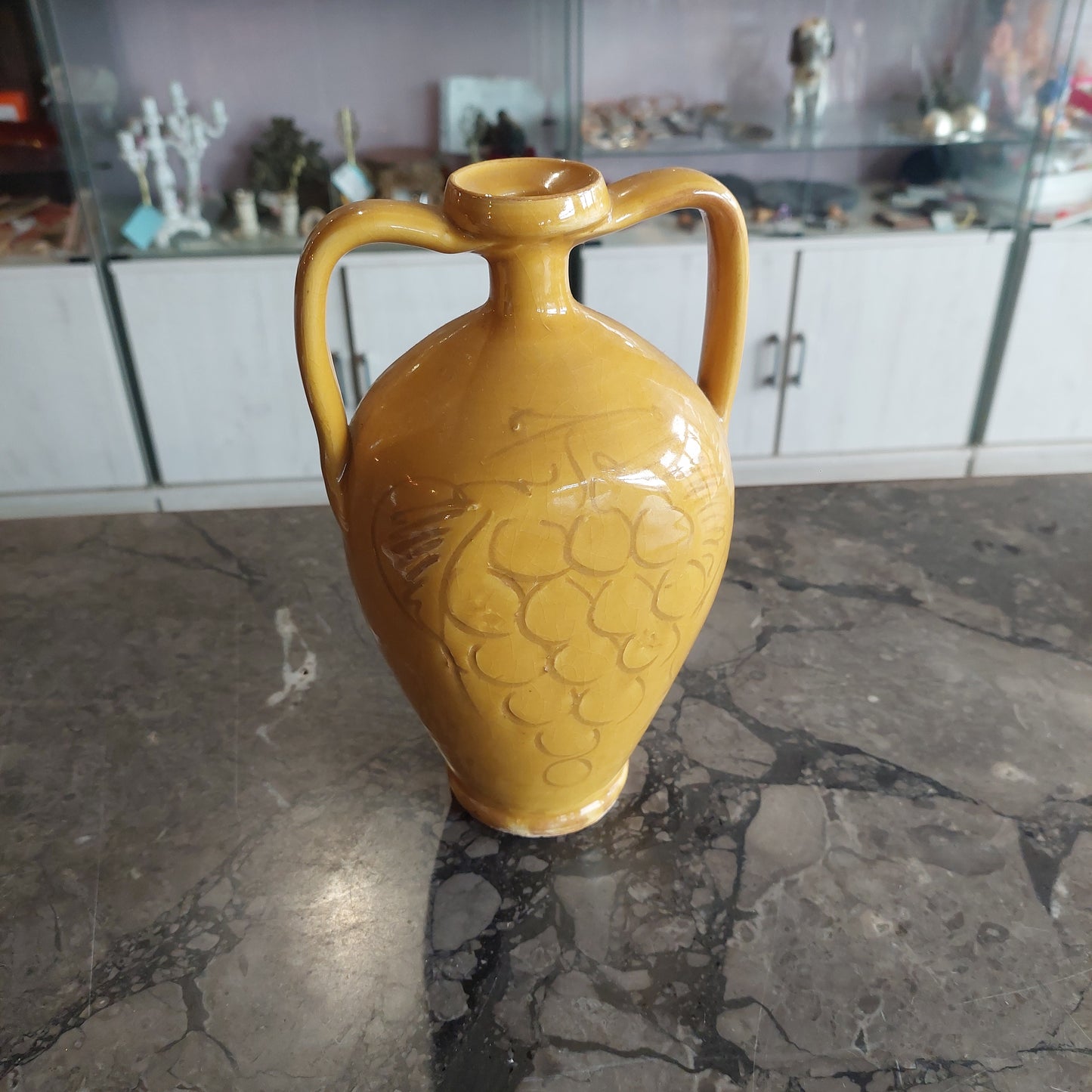 Anfora Terracotta Smaltata Decoro Uva H24