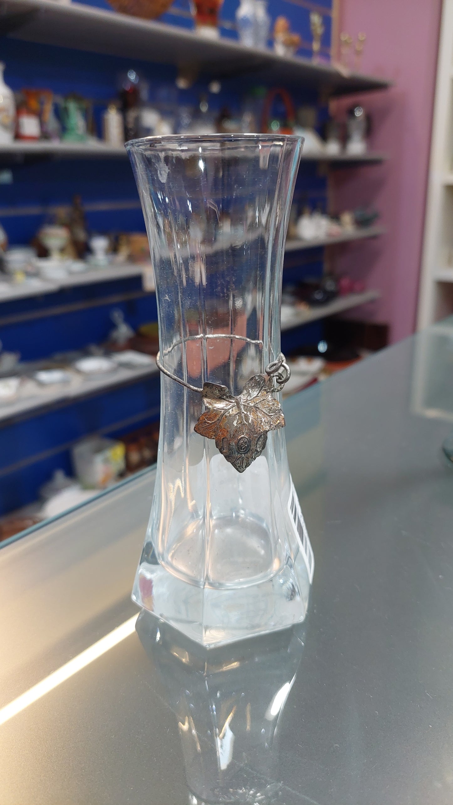 Vasetto Sfaccettato Cirstallo Con Foglia Arg H15