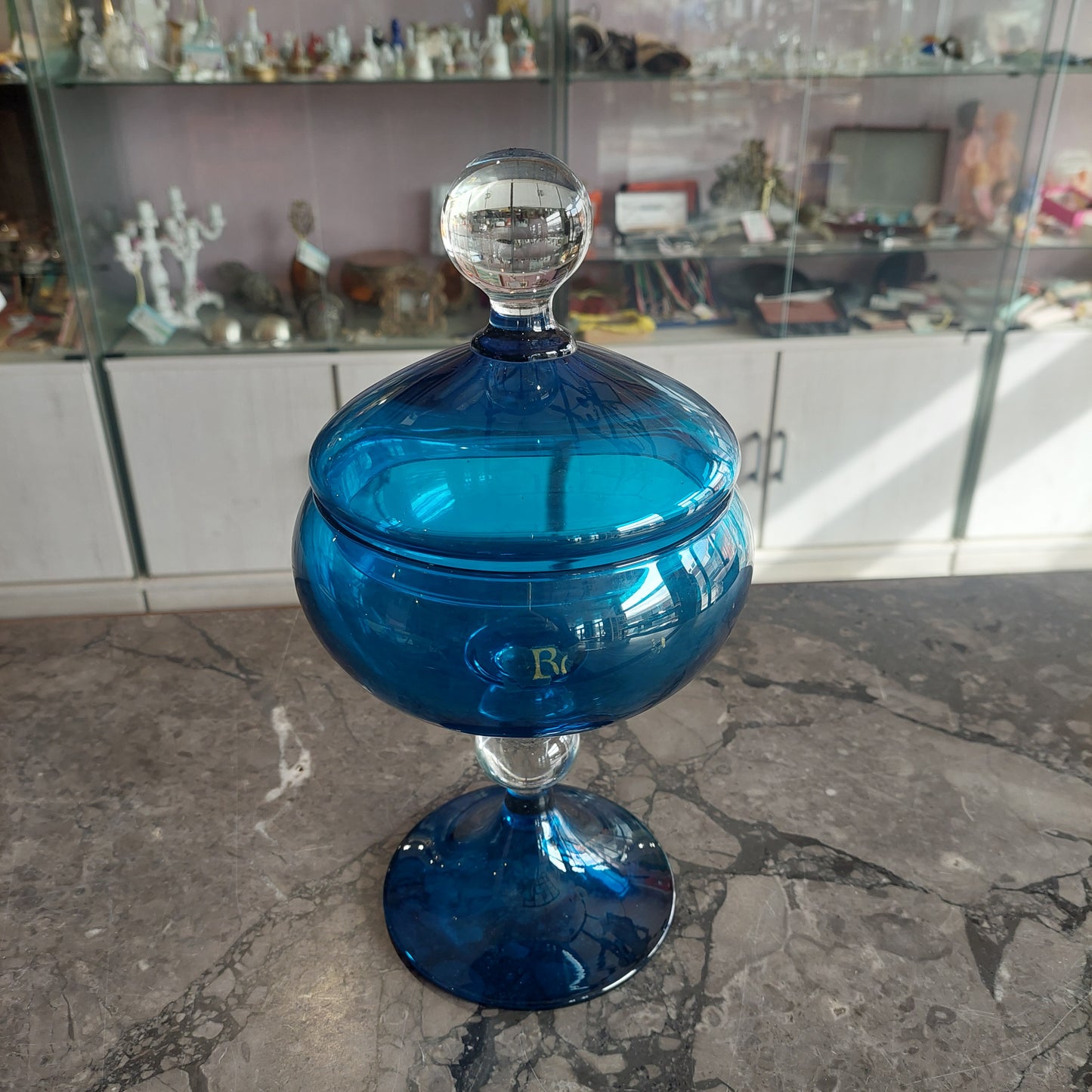 Potiche Cristallo Blu Di Empoli Anni 50 D15x31h