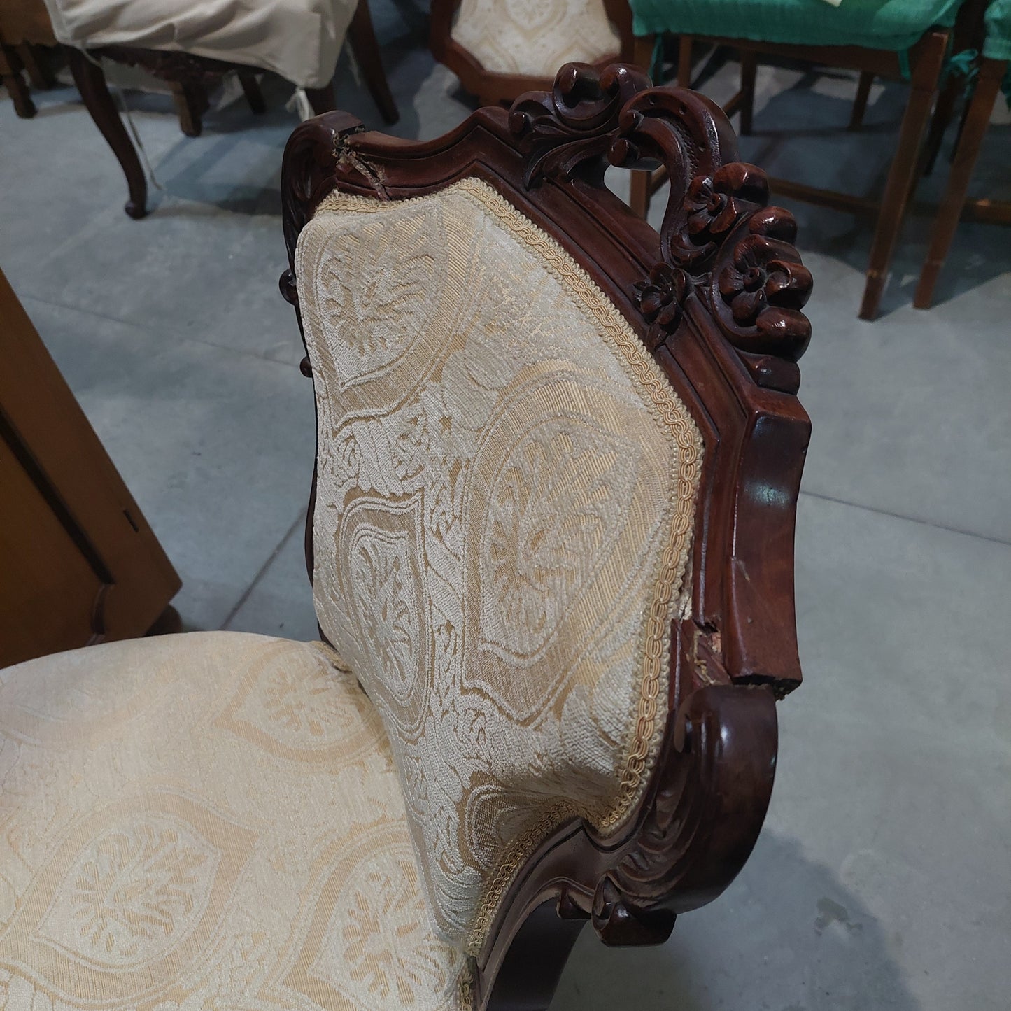 Set/6 Sedie * Antiche Legno Imbottite Avorio