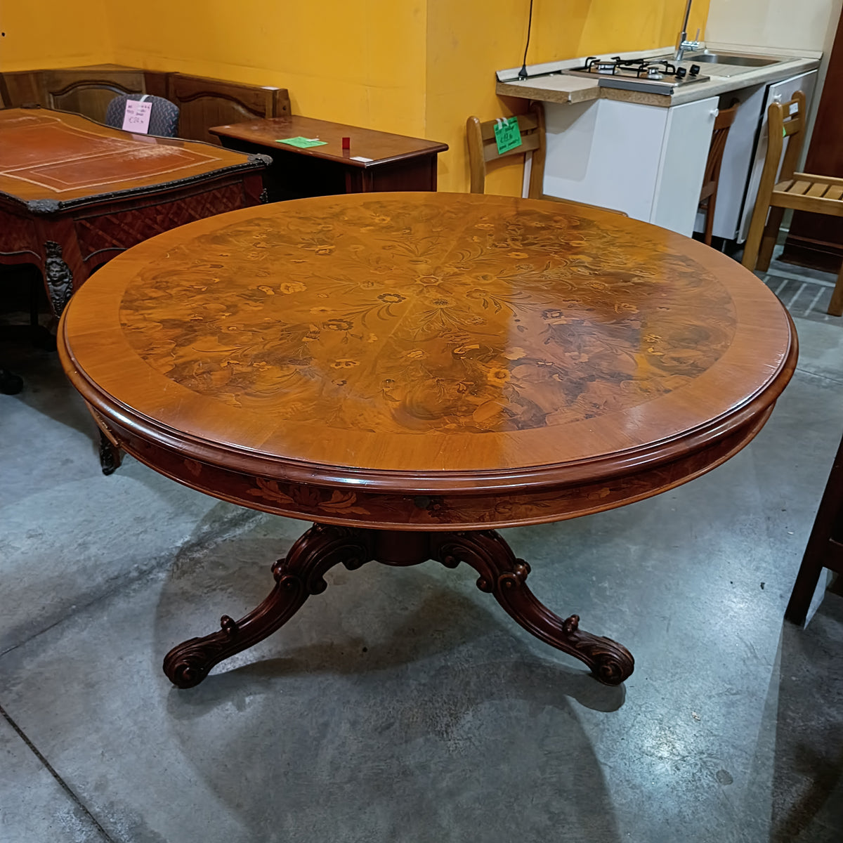 Set/tavolo Tondo Intarsiato D130cm + 6 Sedie St. Olandese
