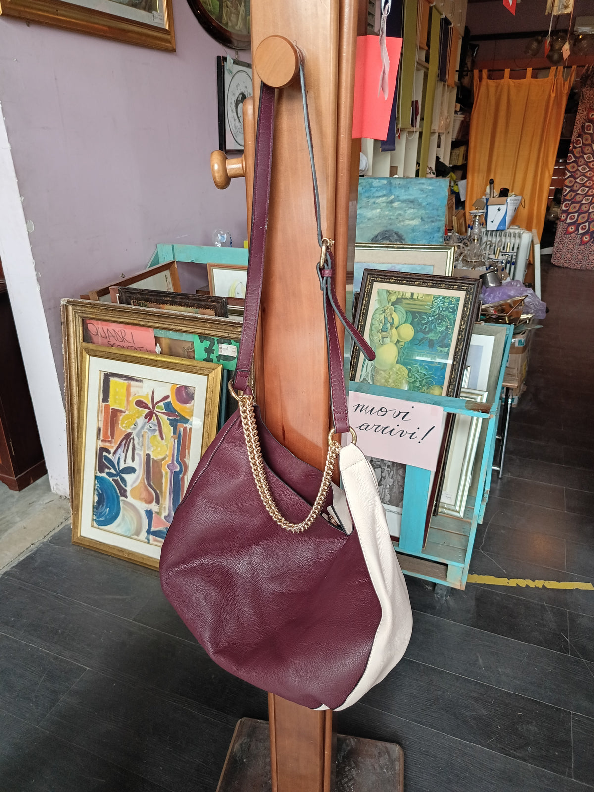 Borsa A Tracolla Bordeaux/panna Manico A Catena