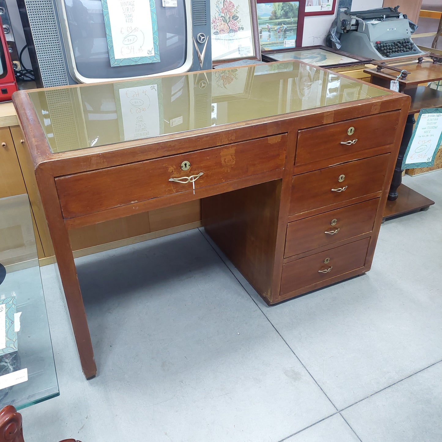 Scrivania Legno Piano In Vetro* St. Decò Cm125x67x81h