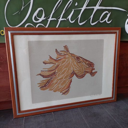 Quadro Litografia Testa Di Cavallo Firmato E Numerato Cm77,5x57,5