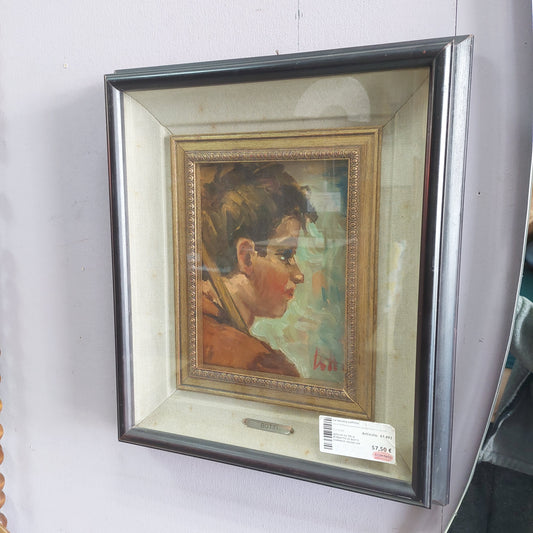 Q/olio Su Tela Ritratto Di Botti Cornice Legno Cm37x42
