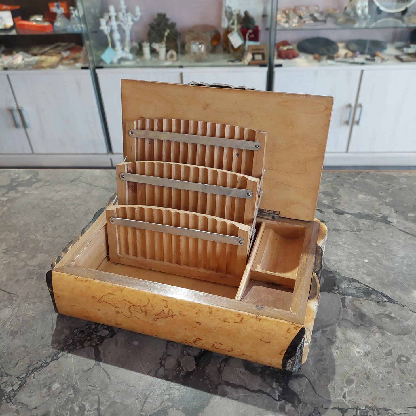 Scatola Portasigarette Legno/osso/arg 800 Anni 40