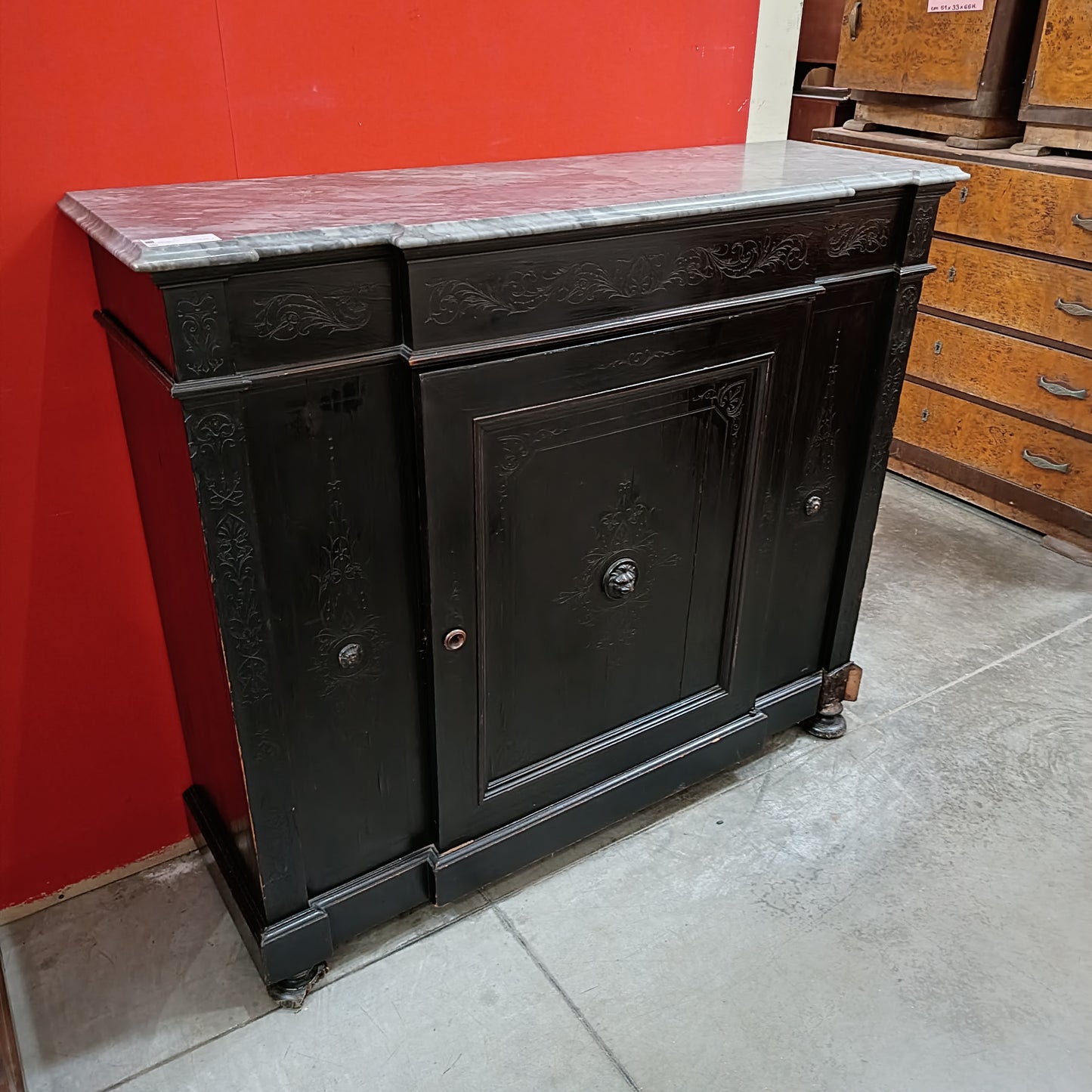Credenza * Nera Antica 800 Siciliano Con Marmo Cm126x40x111h
