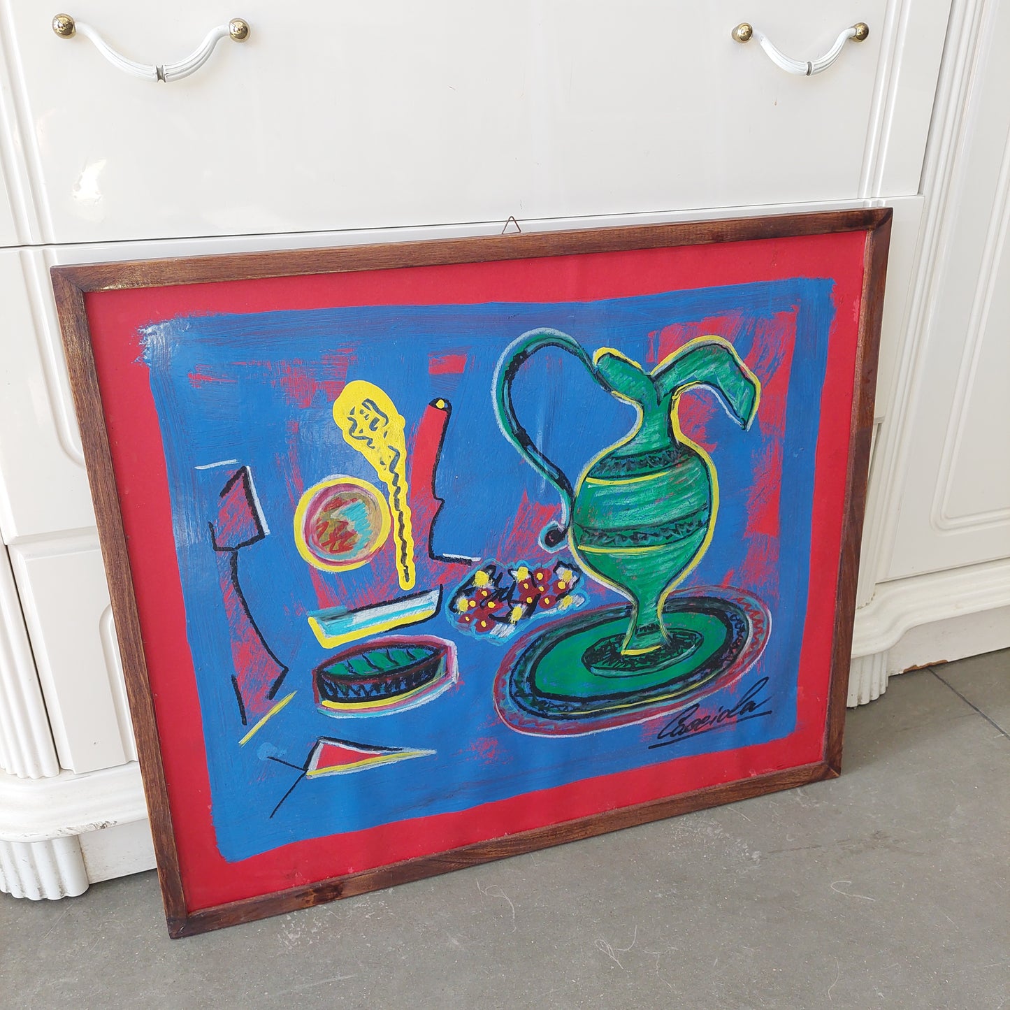 Quadro Brocca A Tempere Firmato Cacciola Cm60x50