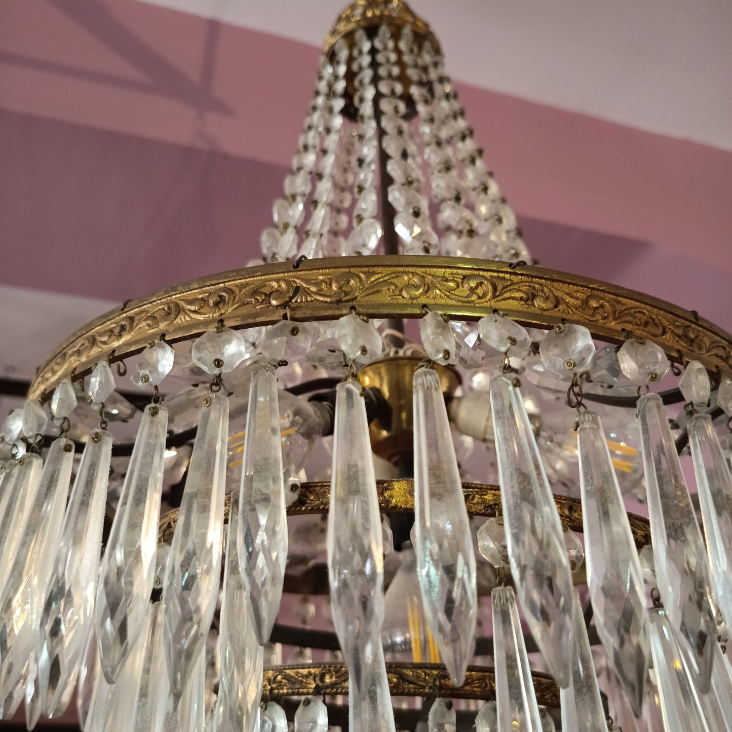 Lampadario Stile Impero Ottone Gocce 4/luci