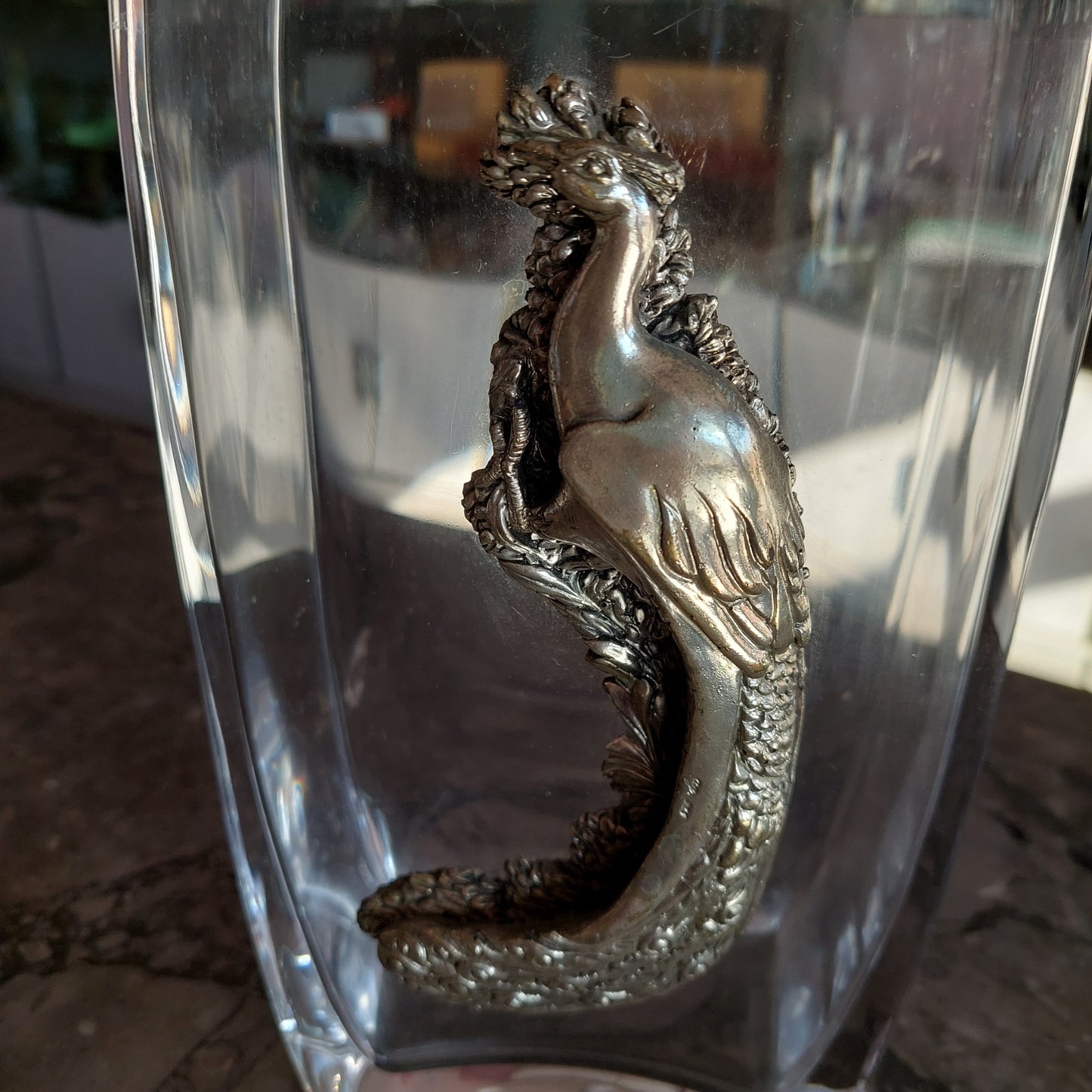 Vaso Cristallo Pavone Bagno Argento Cm15x9x30,5