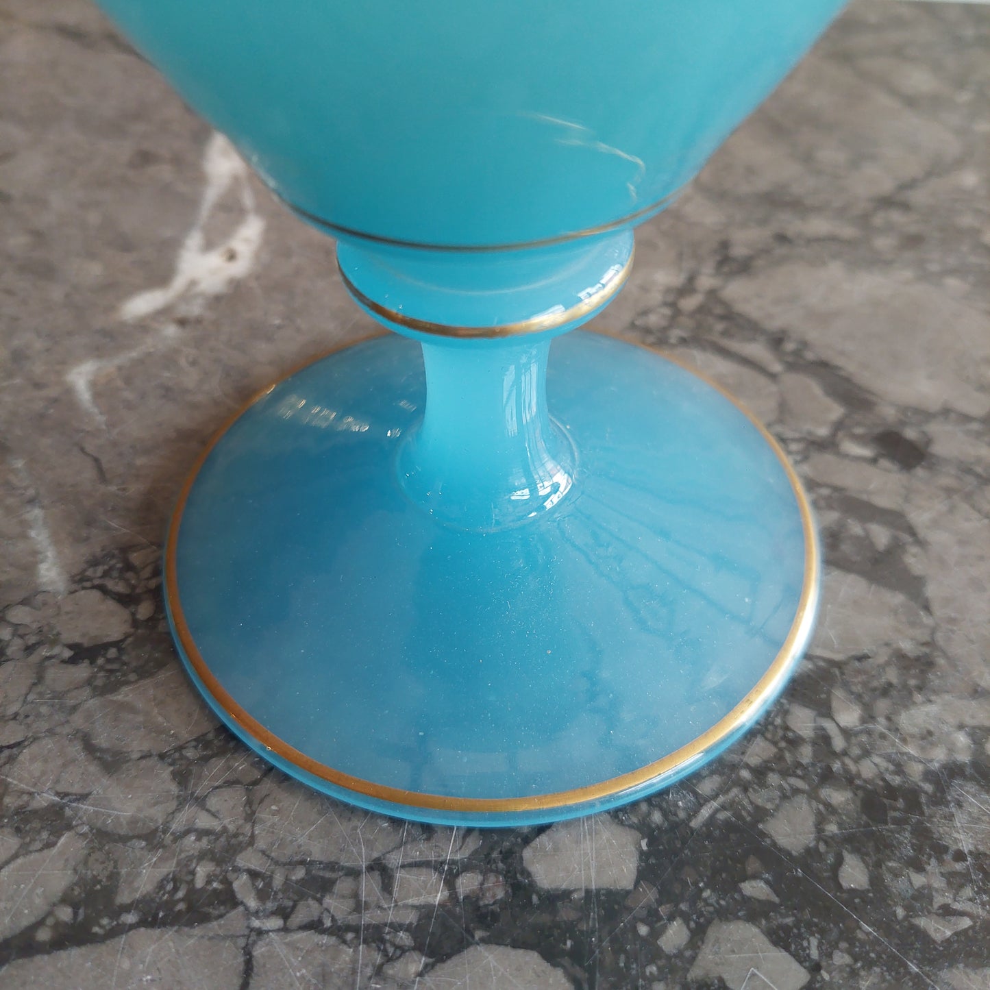 Vaso Antico Francese Opalino Turchese Bordo Oro