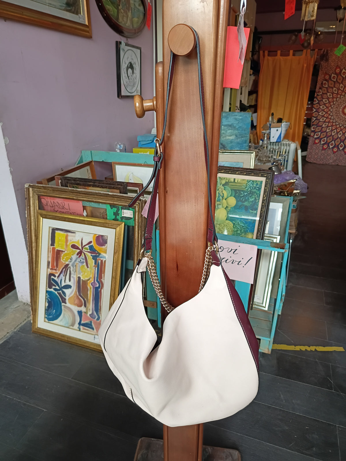 Borsa A Tracolla Bordeaux/panna Manico A Catena