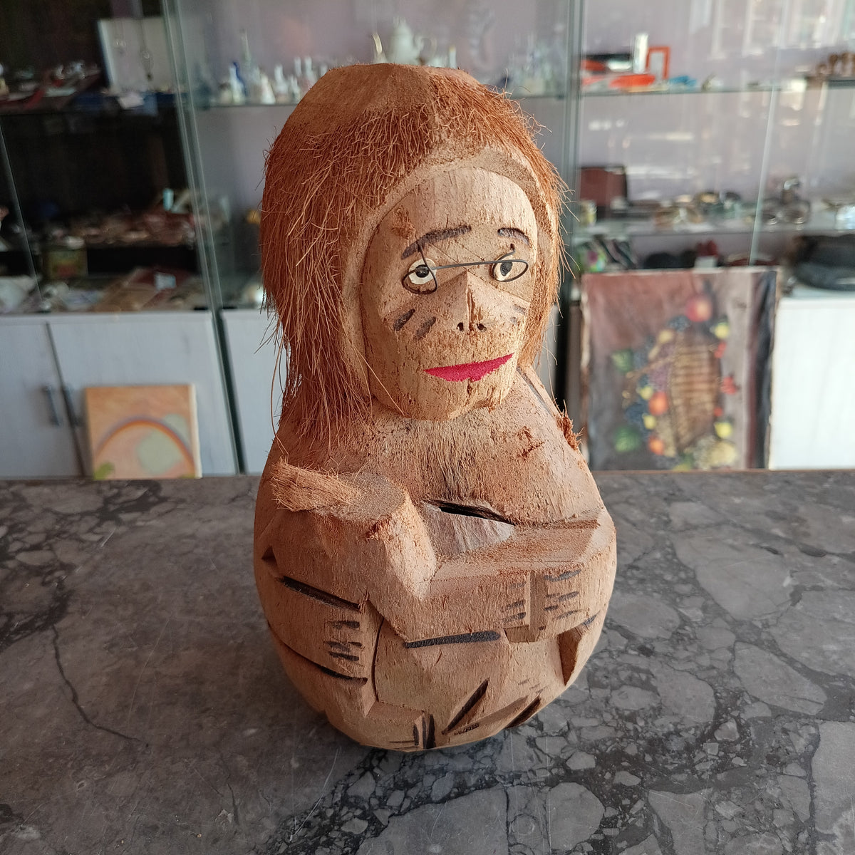 Salvadanaio* Artigianale Scimmia Noce Di Cocco