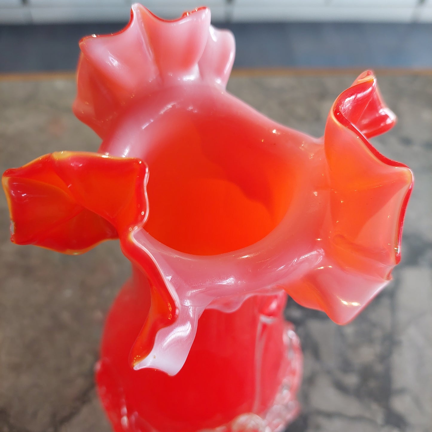Vaso Vetro Di Murano Rosso Anni 50 H25