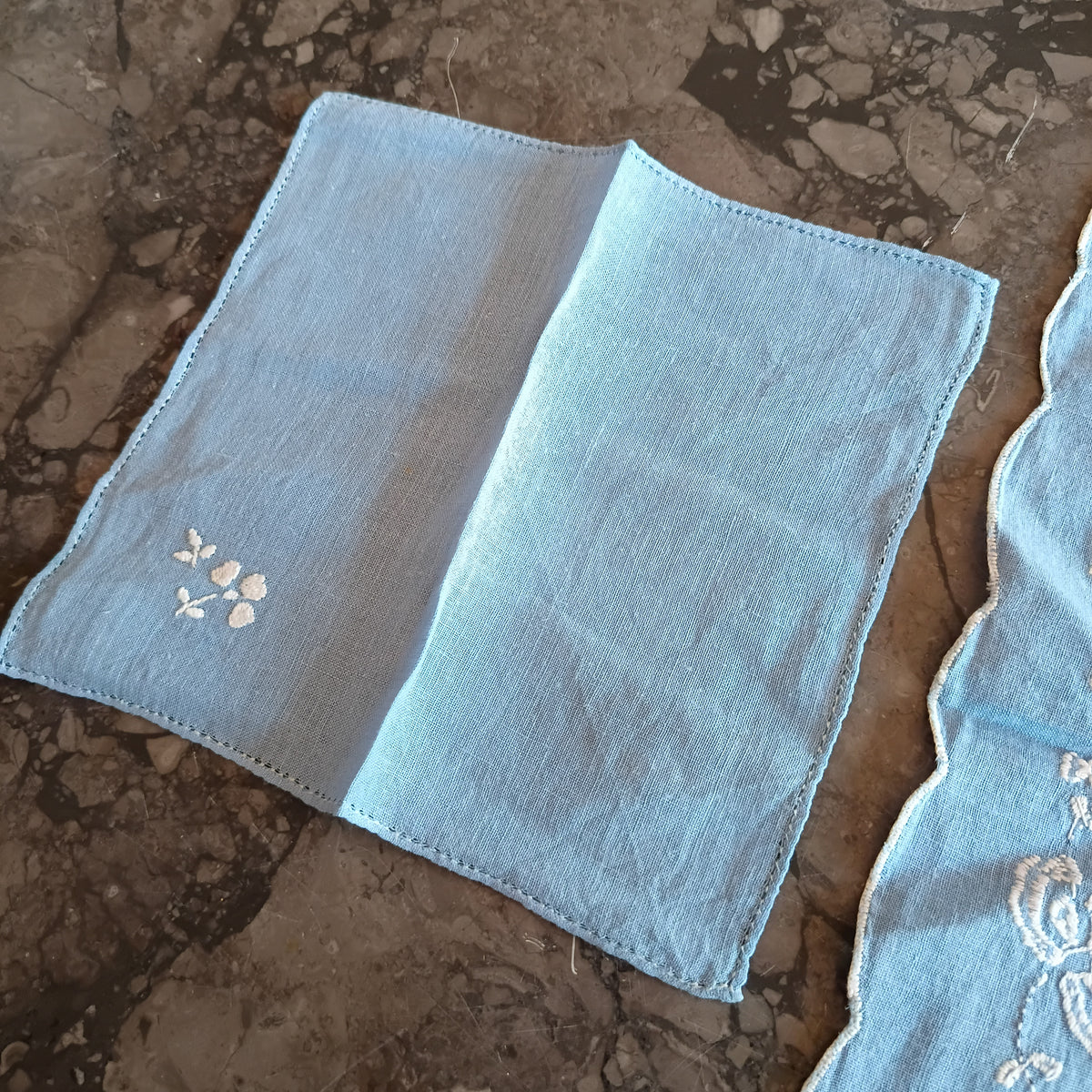 Set/tovaglietta Azzurro Lino Ricam. Cm63x37 + 6 Tovaglioli