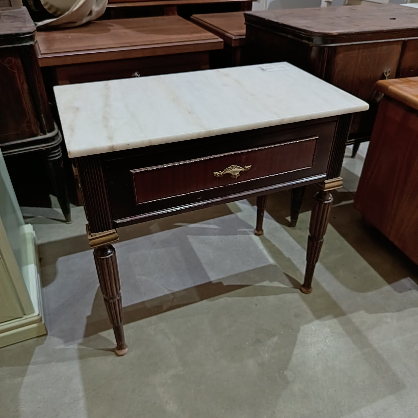 Comodino Legno Marmo 1/c Anni 50 Cm57x32x54h