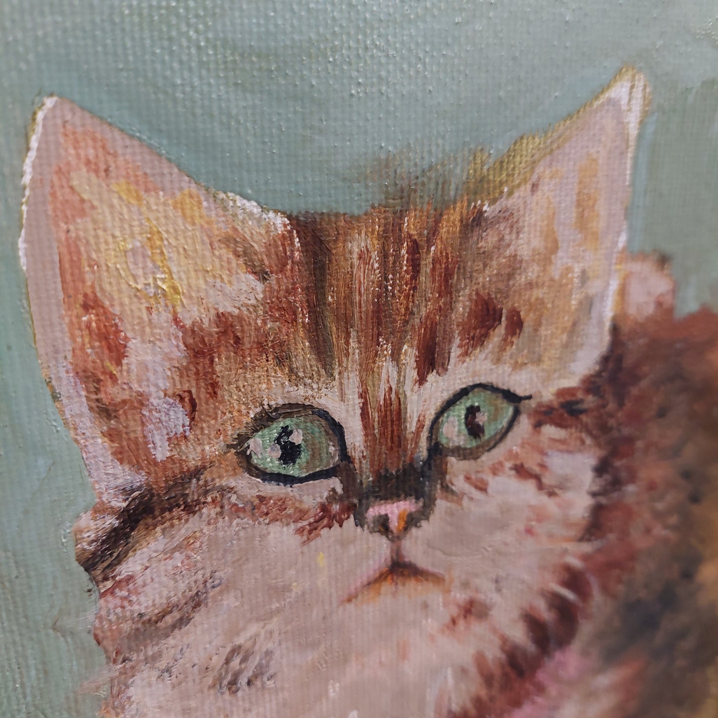Quadro Gatto Olio Su Tela Cornice Oro Cm42x48