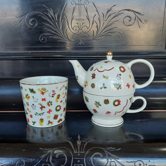 Set/tazza Teiera E Portabiscotti Porcellana* Taitù Noël