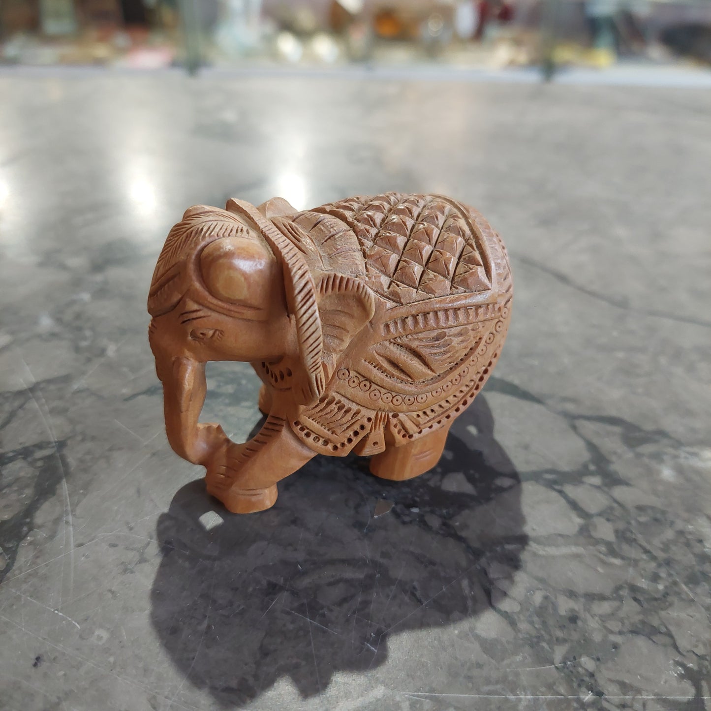 Statuina Elefante Indiano Legno Intagliato
