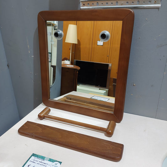 Set/specchio Bagno 2/luci Cm60x55 + Mensola E Portasciugamani Noce