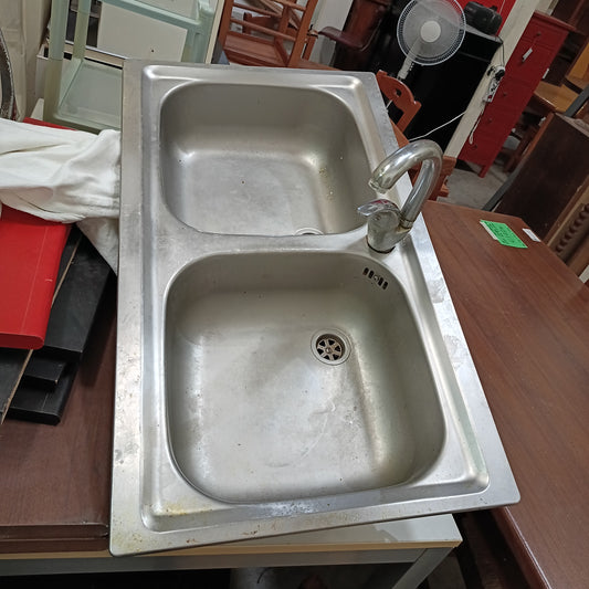 Lavello Acciaio Pell 2 Vasche Con Rubinetto Cm86x50