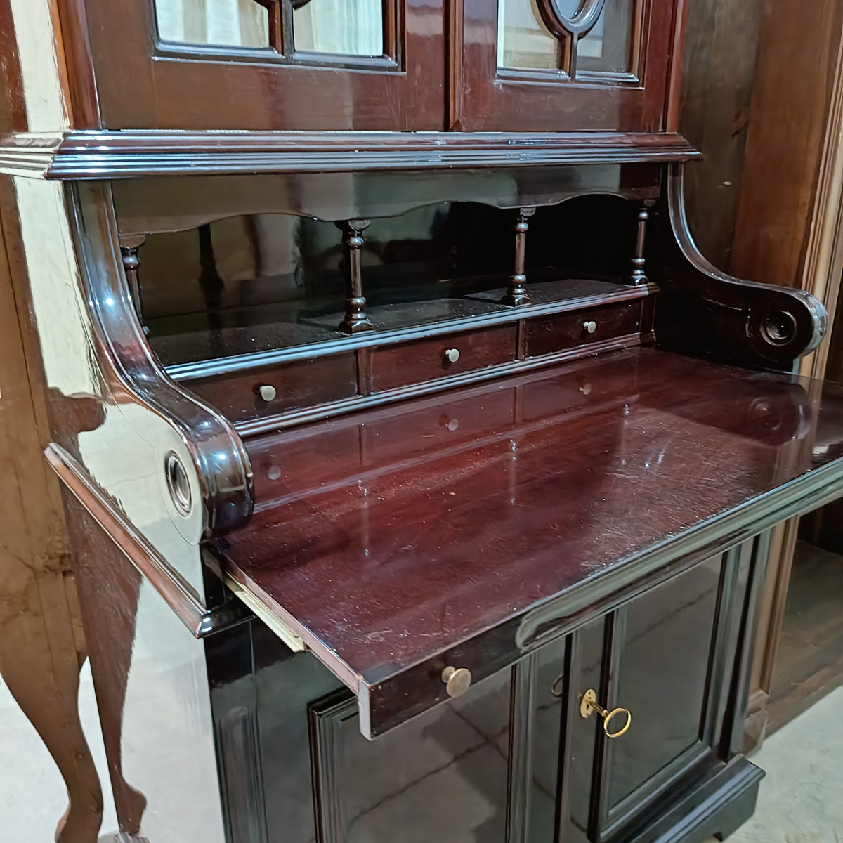 Vetrina Secretaire Trumeau Mogano 4/a 3/c Cm43x81x207