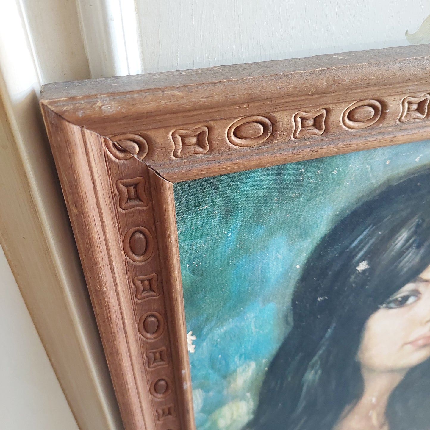 Q/stampa * Vintage Ragazza Con Fiori Firmata Fiume Cm58x78